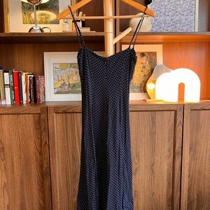 Reformation Navy Polka Dot Midi Dress